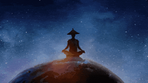 a person in a lotus position on top of the earth