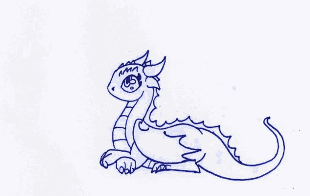 a drawing of a dragon singing with a note behind it