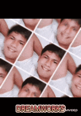 a collage of men 's faces with the words dreamworks in the upper right corner