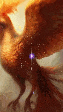 a painting of a bird with a purple star in the background