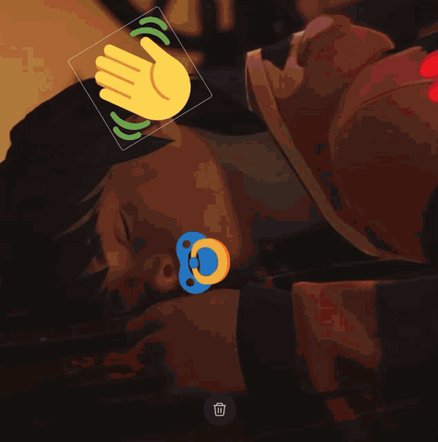 a picture of a baby sleeping with a pacifier and a plaid blanket being edited
