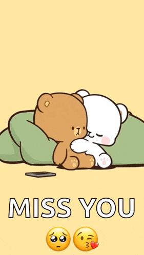 a cartoon of two teddy bears hugging each other with the words " miss you " on the bottom .