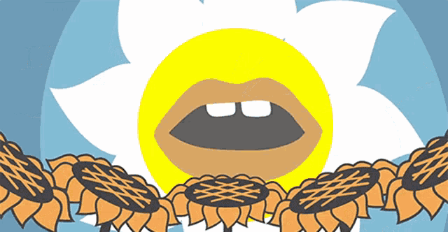 a cartoon drawing of a flower with a mouth open