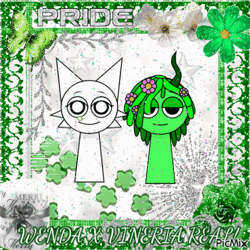 a drawing of a cat and a girl with flowers in their hair and the words pride
