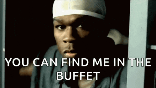 a man behind bars with the words you can find me in the buffet behind him
