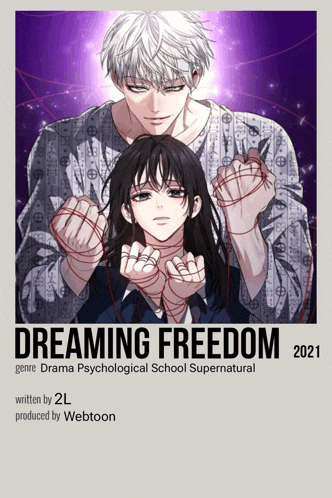 a poster for dreaming freedom shows a man and a woman tied together