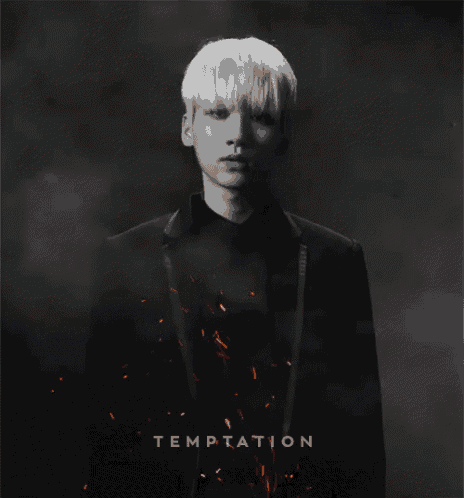 a black and white photo of a man with the word temptation written on it