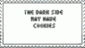 a picture of a chocolate chip cookie with the words `` the dark side of hot dog cookies '' written above it .