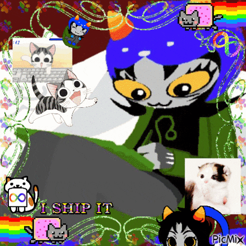 a cartoon of a cat with the words " i ship it " on the bottom