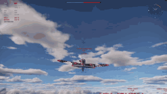 a screenshot of a video game shows a plane flying through the sky