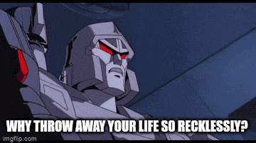 a cartoon of a robot with the words why throw away your life so recklessly