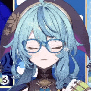 a close up of a anime girl wearing glasses and a hat .