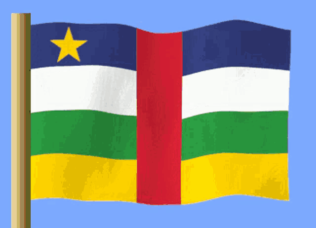 a flag with a yellow star in the middle is waving in the wind