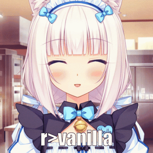 a picture of a cat maid with the words r > vanilla on it