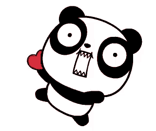 a black and white panda bear is peeking out from behind a red object .