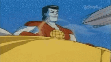 a cartoon of a man in a red and white superhero costume with the word gameking on the bottom right
