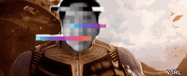 a pixelated image of thanos from a movie with v-irl at the bottom