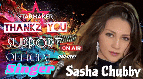 a poster for sasha chubby says thank you support on air official online
