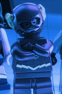 a close up of a lego figure with a lightning bolt on his outfit