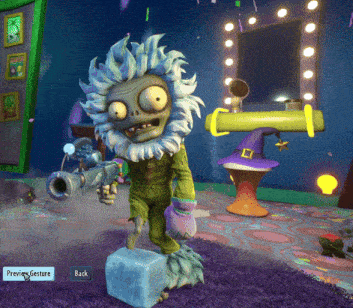 a cartoon character is holding a gun in a room with a preview gesture button
