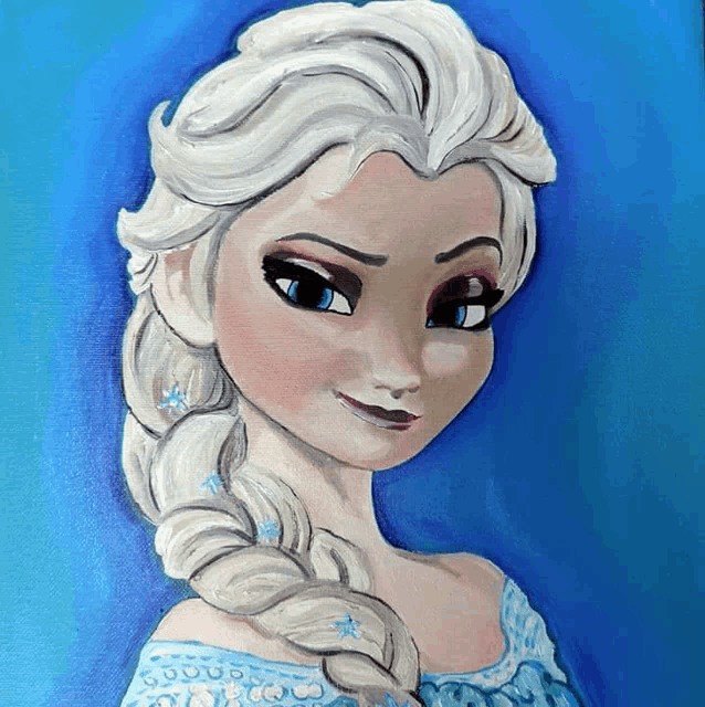 a painting of elsa from frozen with a blue background
