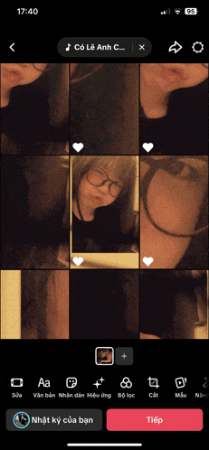 a phone screen shows a girl with glasses and hearts and the time of 17:40