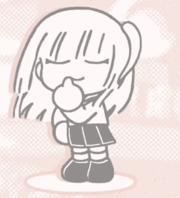 a black and white drawing of a girl with a spoon in her mouth