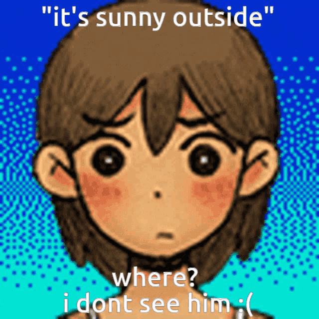 a cartoon of a boy with the words " it 's sunny outside " on the top