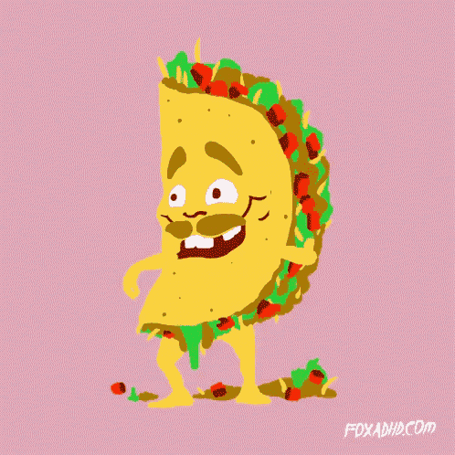 a cartoon drawing of a taco with a mustache and legs by fdxadhd.com