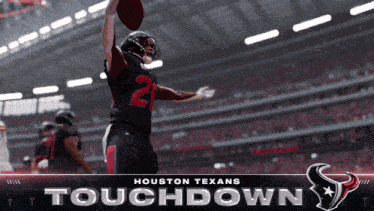 a poster for the houston texans touchdown with a football player in the background