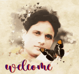 a painting of a man with a butterfly and the words welcome