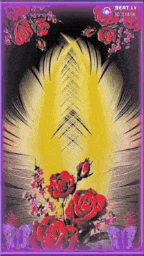 a painting of red roses on a yellow background with a beat ly id