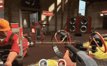 a man is playing a video game with a sign that says intelligence on it