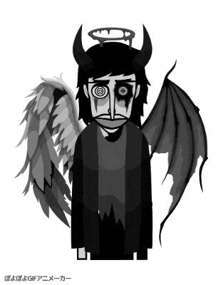 a black and white drawing of a demon and an angel