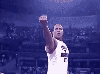 a man is raising his fist in the air in a stadium .