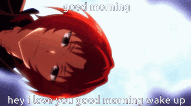 a picture of a girl with red hair says good morning