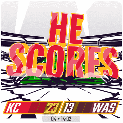 a graphic that says he scores kc 23 13 was at 14:02