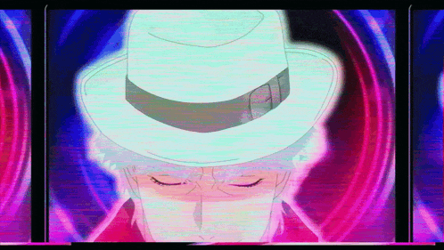 a cartoon of a man with a white hat on
