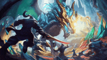 a man with a sword is fighting a dragon