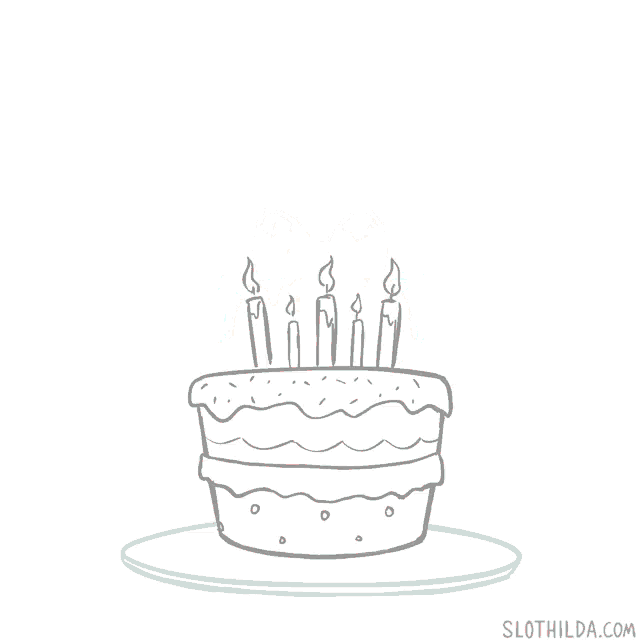 a cartoon drawing of a birthday cake with the words happy birthday written above it