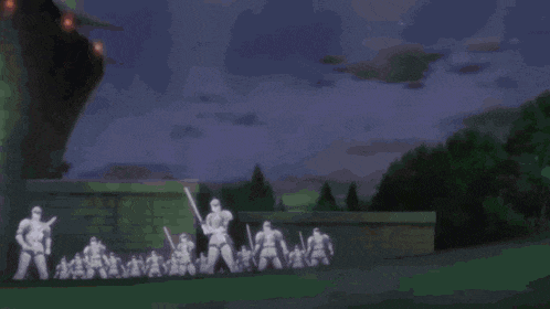 a group of soldiers are standing in front of a fence