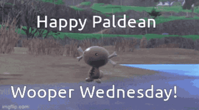a happy paldean wooper wednesday graphic with a cartoon character