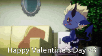a happy valentine 's day message with a blue dragon
