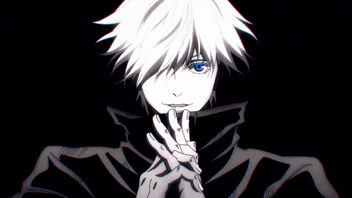 a girl with white hair and blue eyes is surrounded by purple lightning