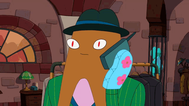 a cartoon character talking on a cell phone