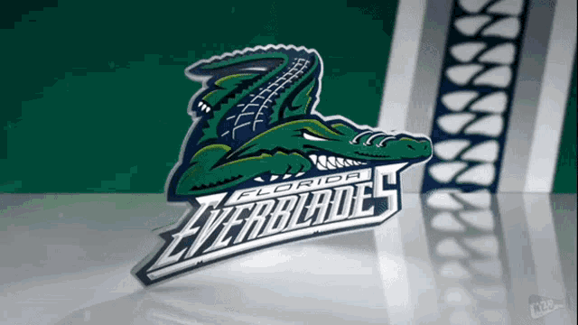a logo for the florida everblades is on a table