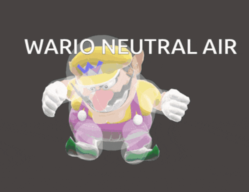 a cartoon character with the words " wario neutral air " written above him