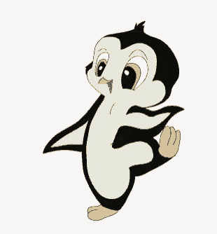 a cartoon penguin with its arms outstretched and its eyes closed