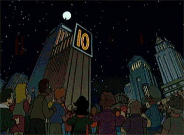 a crowd of people standing in front of the eiffel tower with the number 5 on it