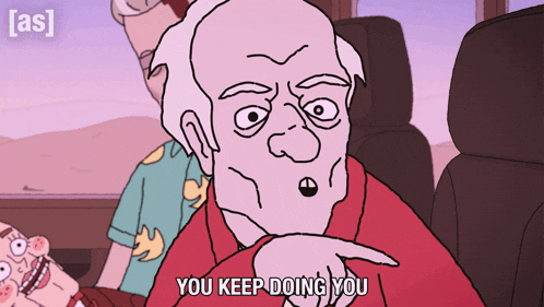 a cartoon character says you keep doing you in a purple background